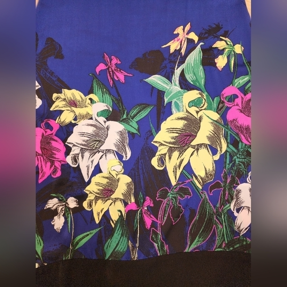 DKNY Blue Floral Print Sleeveless High/Low Hem A-Line Dress Size Small - Picture 10 of 13